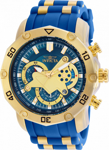 Relógio Invicta Pro Diver Scuba 22798 Cronógrafo Calendário Cor Da Correia Azul Cor Do Bisel Dourado Cor Do Fundo Azul