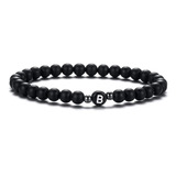 Pulsera Parejas Iniciales Onix Negro San Valentin