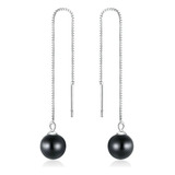 Aretes Pendientes Largos Con Ágata Negra 100% Plata S925 