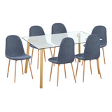 Juego De Comedor Mesa Fukui 130x80 Cm + 6 Sillas Ray Gris