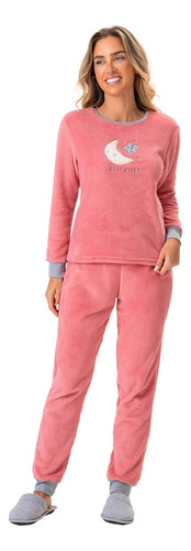 Pijama Fleece Adulto Feminino Peluciado Ted Estampado Longo