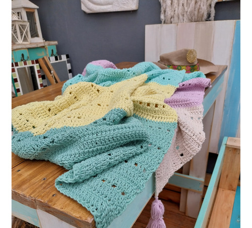 Manta Pie De Cama Tejida Crochet( En Hilo) 