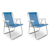 Kit 2 Cadeiras Sannet De Alumínio Azul Para Praia - Mor