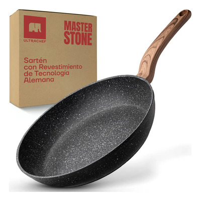 Sartén Antiadherente Tecnología Alemana Ultrachef Master Stone Línea Piedra y Madera 100% Libre de PFOA Para Estufas de Inducción Gas o Eléctrica Gris 24 cm | Envío gratis