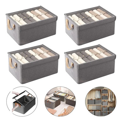 Canastas Organizadora Caja De Almacenamiento Con Tapa 4pzs,cajas Organizadoras Para Clósets, Organizador De Ropa Plegable Para El Hogar, Dormitorio, Armario, Oficina (gris) | Envío gratis