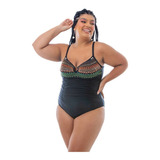 Maiô Plus Size Drapeado Arte Preto Melhor Preço!