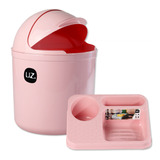 Kit Cozinha Organizador De Pia E Lixeira 4 Litros Rosa Uz