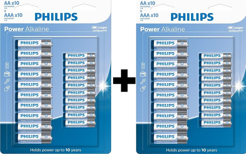 Pilha Alcalina Philips 2 Cartelas C/20 -10aa E 10aaa/cartela