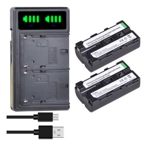 2 Baterías Np-f550 Np-f570 + Cargador Doble Bc-vm10 Alternat