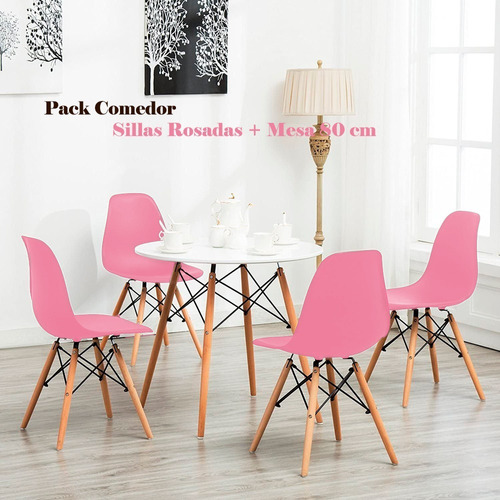 Pack Comedor Para 4 Eames Mesa Blanca + 4 Sillas Rosadas