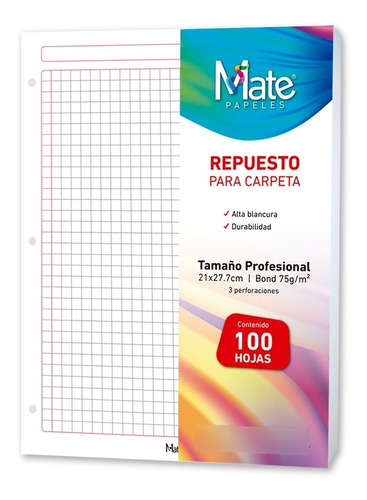 Mate | Hojas Para Carpeta | Carta | 100 Hojas