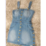 Vestido Jeans Jardineira Botões Blogueira Modinha Azul Claro