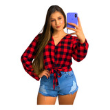 Blusa Camisa Xadrez Feminina Manga Longa Soltinha E Leve