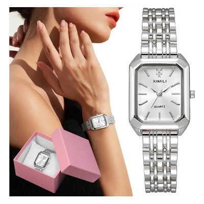 Fuezoiu Reloj De Mujer Dama Impermeable Cuarzo Moda Con Regalo Caja San Valentín Regalos Para Parejas, Mujeres,novia Regalo Para El Día De La Madre, Regalo Para Mamá Plateado