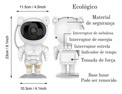 Luminária Astronauta Projetor Luz Galáxia Nebulosa Estrelas