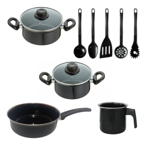 Conjunto Panelas Preta 9 Pçs Indução Cooktop Elétrico À Gás