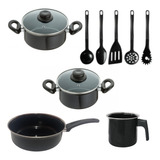 Conjunto Panelas Preta 9 Pçs Indução Cooktop Elétrico À Gás