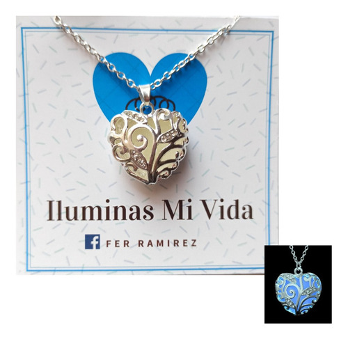 Collar Corazón Luna Brilla En La Obscuridad Regalo Valentín 