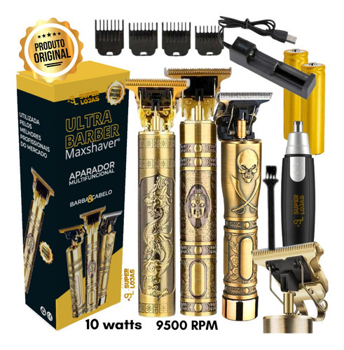 Barbeador Ultrabarber Maxshaver Dragão Bivolt + Nariz Cor Dourado 110v/220v