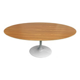 Mesa De Jantar Oval Tulipa Saarinen 180x90cm Branca E Freijó