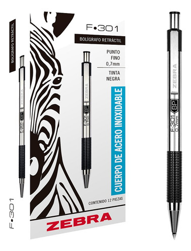 Bolígrafo De Acero Inoxidable F301 Zebra Color De La Tinta Negro