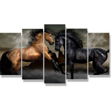 Quadro Decorativo 129x63 Sala Quarto Cavalos Selvagem Luxo