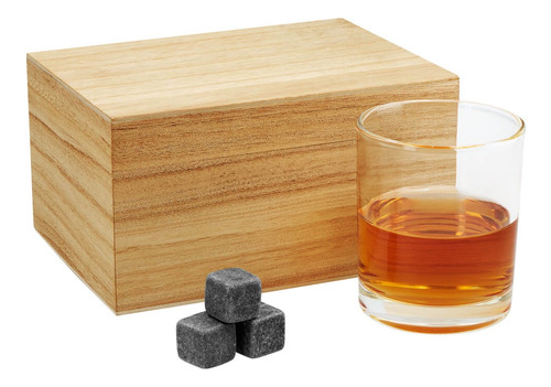 Set De Vaso De Whisky  3 Rocas Enfriadoras En Caja De Madera