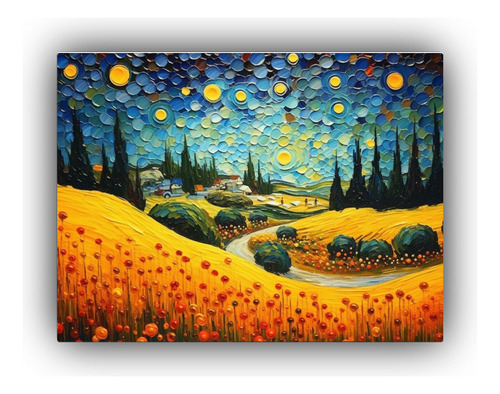 50x40cm Paisaje Vital En Lienzo: Arte Estilo Óleo Flores