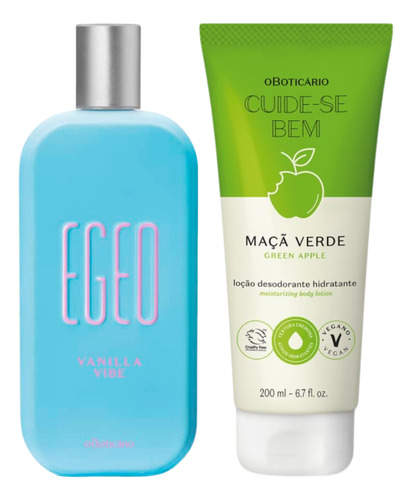 Combo Egeo Vanilla Vibe Colônia 90ml + Creme Cuide-se Bem Feira Maçã Verde 200ml  Kit Presente O Boticário Feminino Fragrância Exclusiva E Marcante.