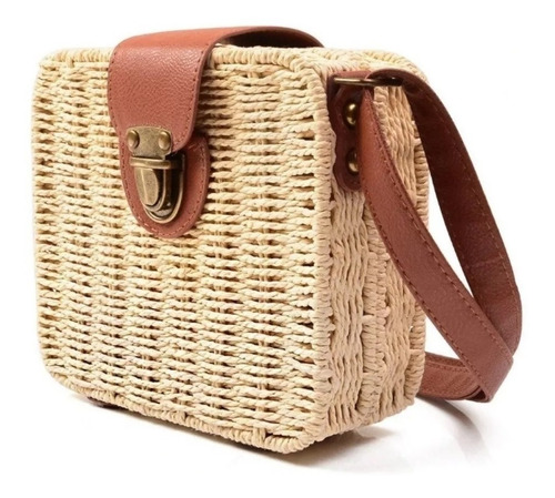 Bolsa De Palha Boho Praia Quadrada Moda Tendência Verão 2019