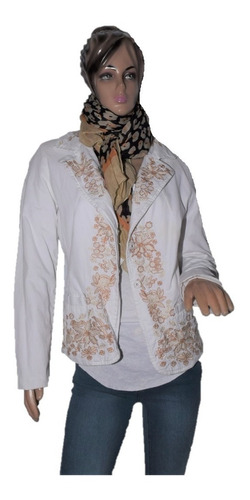 Indiastyle Saco De Algodon Blanco Estampado Con Marron