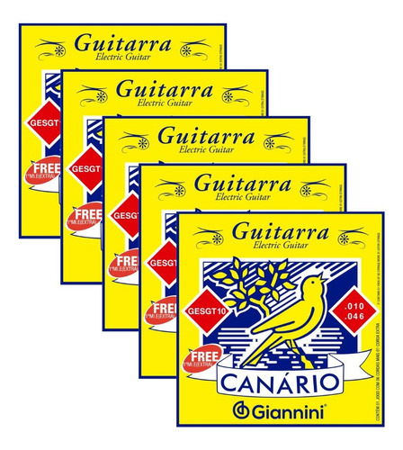 Kit 5 Encordoamento Canário Para Guitarra 010 Gesgt10