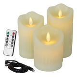 3 Velas Led Recargable Sin Llama Control Remoto Decor Fiesta