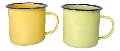 Kit 6 Taza Jarro Enlozado Amarillo/verde 