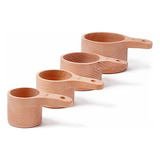 Juego De 4 Tazas Medidoras De Madera Hechas A Mano Con Pulid