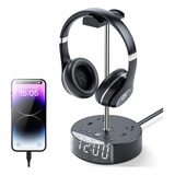 Zeagus Soporte Para Auriculares Con Reloj Despertador Led, S