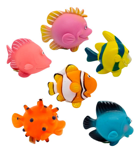 Juguete Animales Peces Tropicales X6 Goma Pack Colores