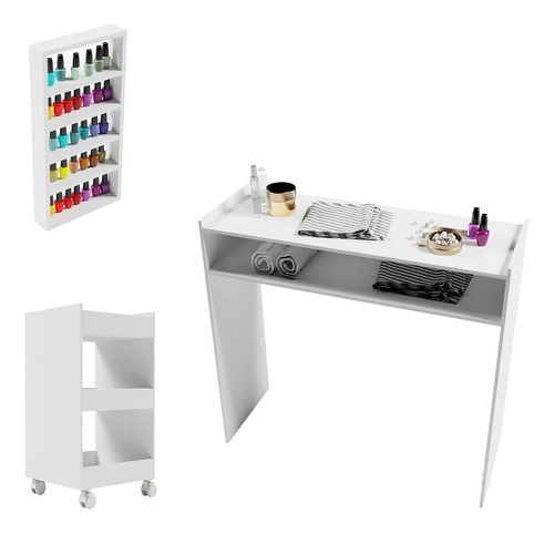 Mesa Manicure Envio Imediato + Carrinho Aux + Expositor Mdf