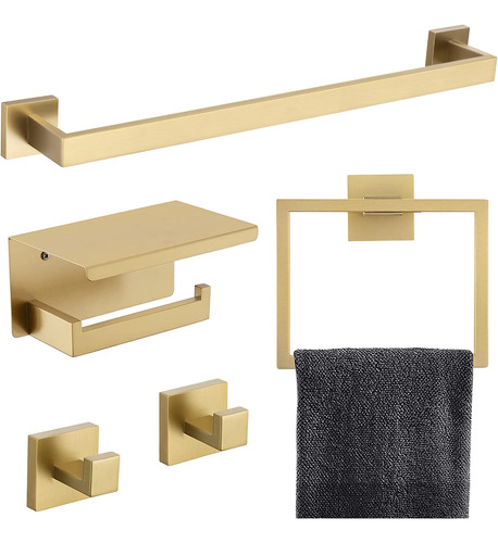 Set De Accesorios Para Baño Dorado Cepillado - 5 Piezas