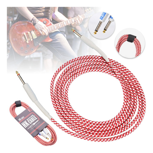 Cable Instrumento De Guitarra Eléctrica Bajo 5 Metros Rojo