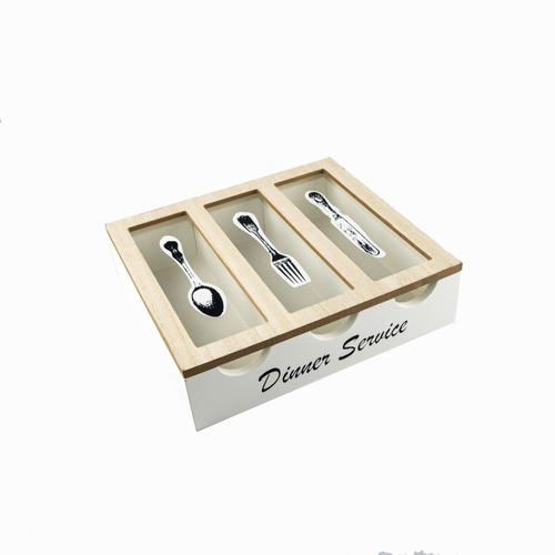 Caja Para Utensilios De 3 Compartimientos De Madera Con Tapa