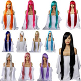 Peruca Cosplay Colorida Lisa 100cm + Touca Wig De Brinde