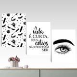 Kit 3 Placas Quadros Mdf 20x30 Sobrancelha Estética Cílios