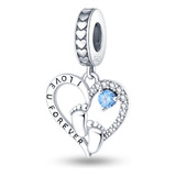 Charm Corazón Amor Pies De Bebé Azul Plata 925 Silver Heart