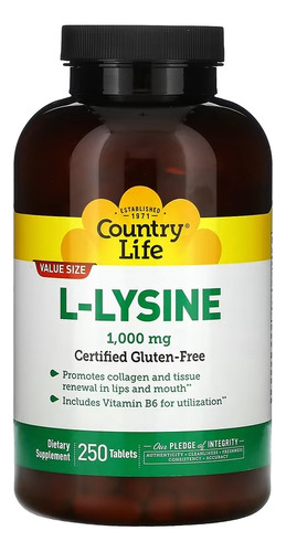 Country Life L Lisine L Lisina 1000 Mg 250 Tabletas Sfn