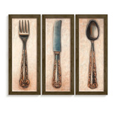 Kit 3 Quadros Decorativos Talheres Cozinha Restaurante