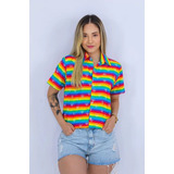 Camisa Soc  Divertida Unissex Arco Iris Orgulho Coração