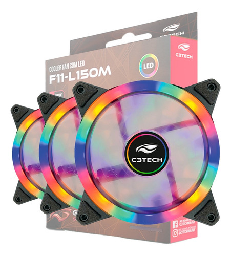 Kit 3 Cooler Fan 120mm Led Rgb Silecnioso Alta Refrigeração