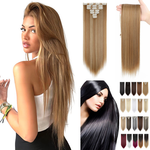 Extensiones Cabello Clip Cortinas Rectas Largas 7 Piezas