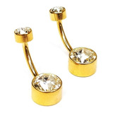 Piercing Umbigo R/interna Titânio Pvd Gold Pedra De Zircônia